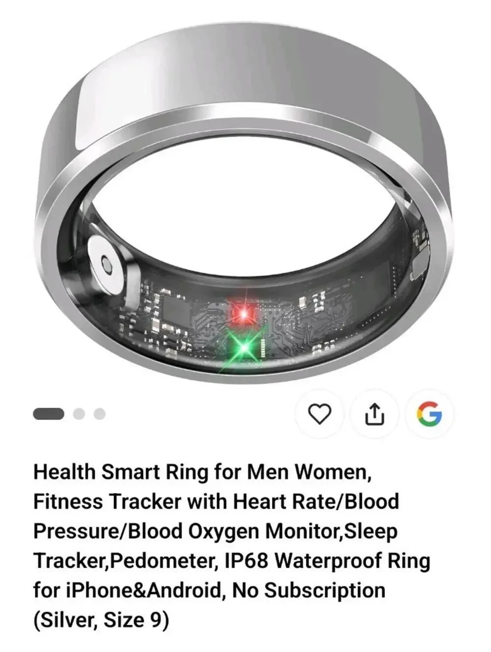 Smart Ring Sleep Tracking -  Heart Rate Fitness Tracker Waterproof size 9 black